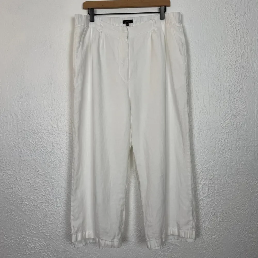 Quince 100% European Linen Pleated Trouser White Size 16